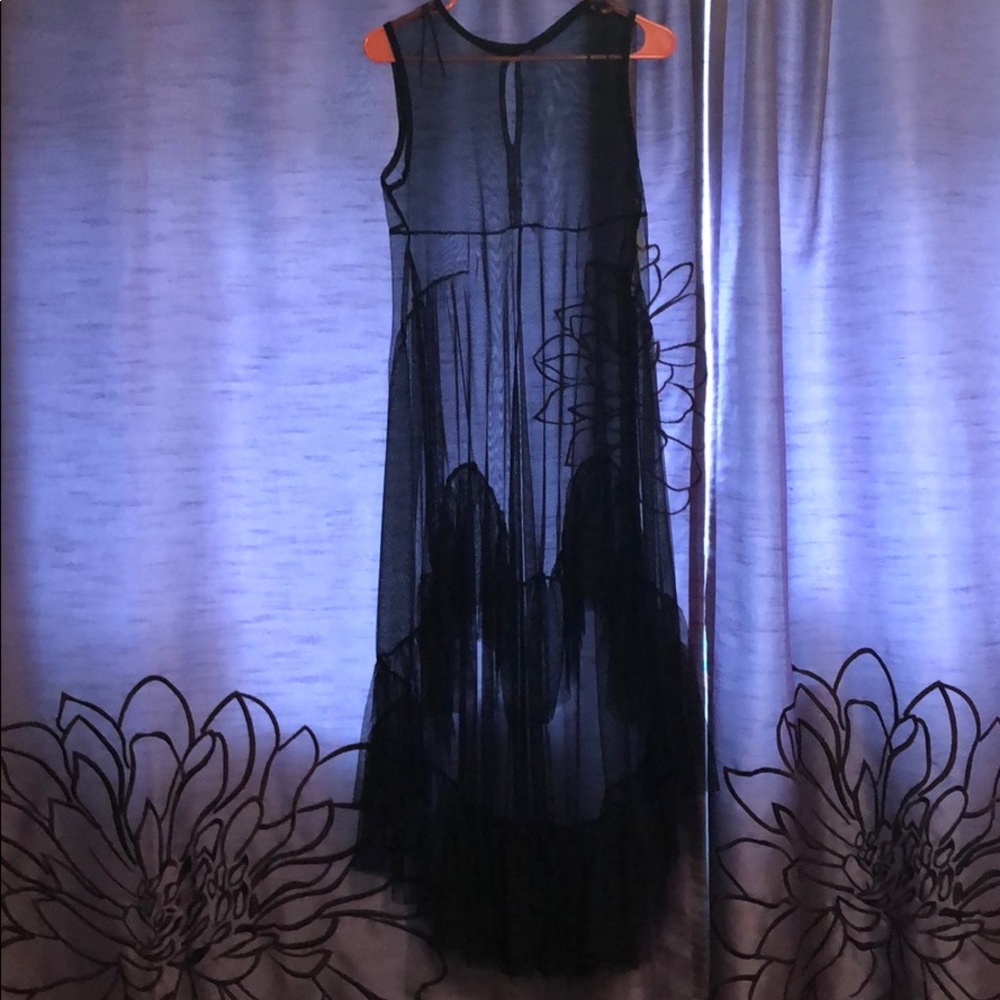 ZARA black sheer high-low dress with ruffle bottom